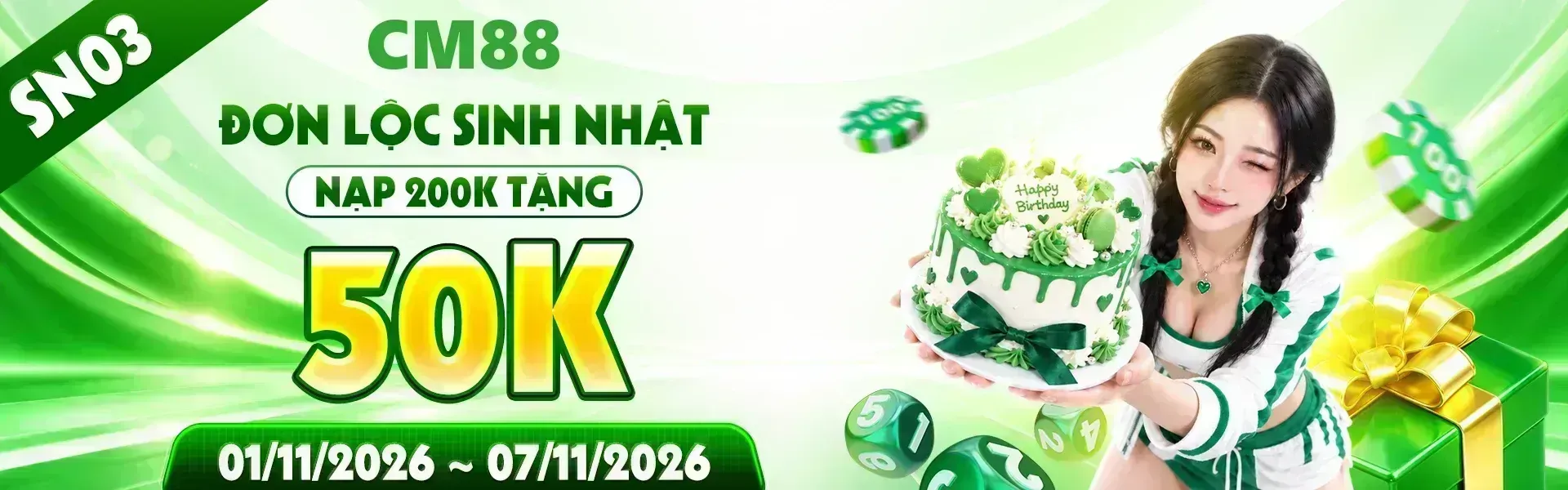 3. CM88 mang không khí sinh nhật đến cộng đồng hội viên bằng kho quà tặng phong phú cùng nhiều phần thưởng thú vị. Nhanh tay tạo tài khoản để không bỏ lỡ chương trình.